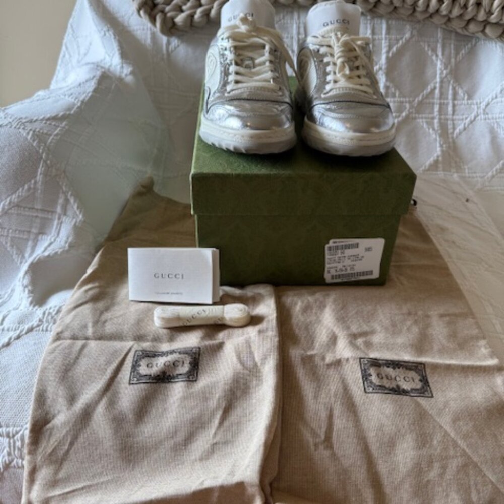 GUCCI MAC80 SNEAKER WHITE SILVER SIZE 5B - Picture 2 of 9